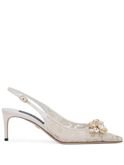 Dolce & Gabbana Crystal Lace Slingback Pumps In White