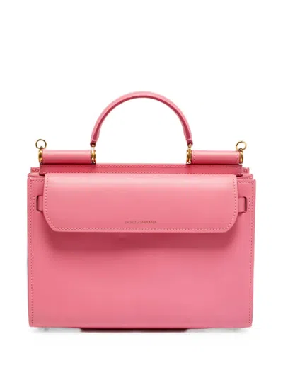 Pre-owned Dolce & Gabbana 62 Sicily Leather Tote Bag In Pink