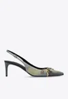 Dolce & Gabbana Embellished Frayed Distressed Denim Slingback Pumps In Blue