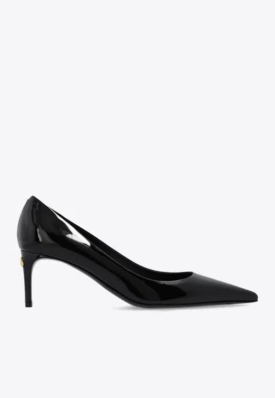 DOLCE & GABBANA 65 DG LOGO PATENT LEATHER PUMPS