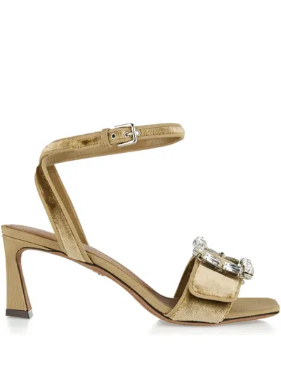 Dolce & Gabbana 70mm Crystal-embellished Velvet Sandals In Gold