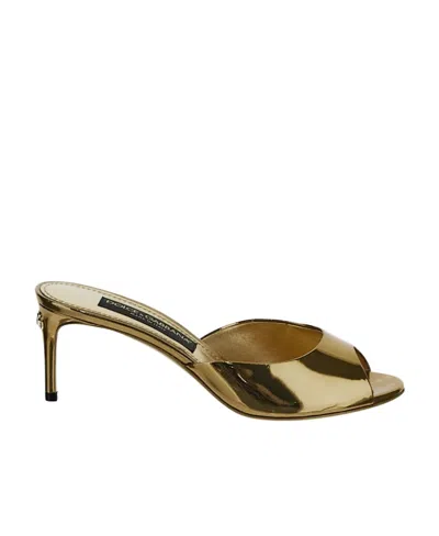 Dolce & Gabbana 70mm Metallic-finish Leather Mules In Brown