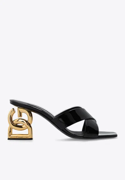 DOLCE & GABBANA 75 PATENT LEATHER DG HEEL MULES