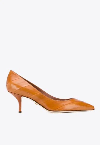 Dolce & Gabbana 75 Texture Leather Striped Pumps In Brown