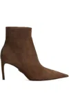 Dolce & Gabbana Brown Ankle Boots With Pointed Toe And Metallic Logo In Suede Woman In Brown