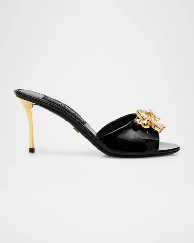 Dolce & Gabbana 75mm Embellished Patent Leather Mules In Gold