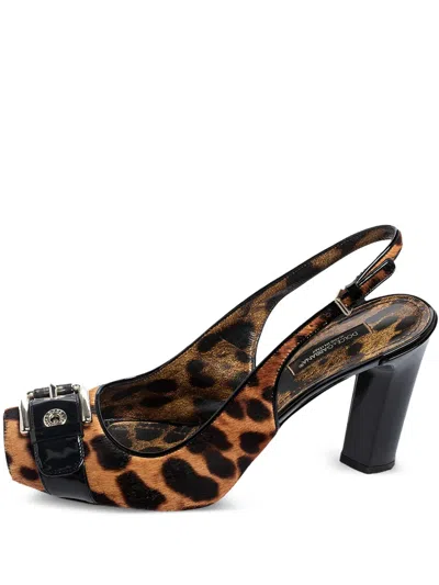 Pre-owned Dolce & Gabbana 80mm Leopard-print Slingback Pumps
