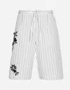 Dolce & Gabbana Pinstriped Cotton Shorts With Sequined Embroideries In ホワイト