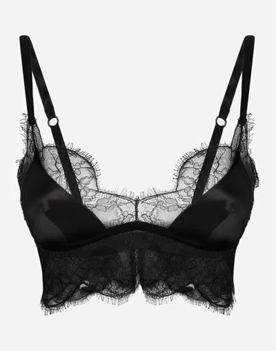 Dolce & Gabbana Silk Bra With Lace Inserts In Black