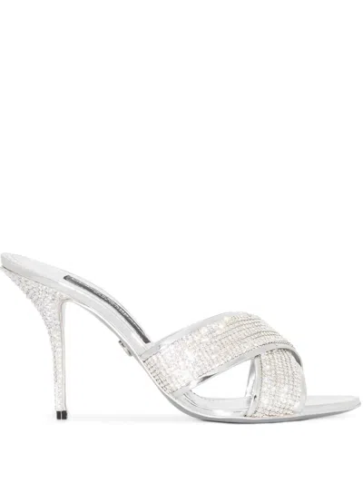 Dolce & Gabbana Keira 90 Leather Sandals - Women's - Leather/fabric In Silver