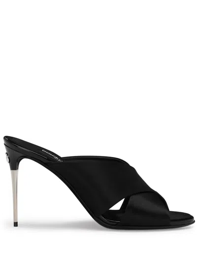 Dolce & Gabbana Satin Mules With Metal Heel. In Black