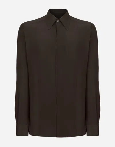 Dolce & Gabbana Long-sleeve Silk Shirt In ブラウン