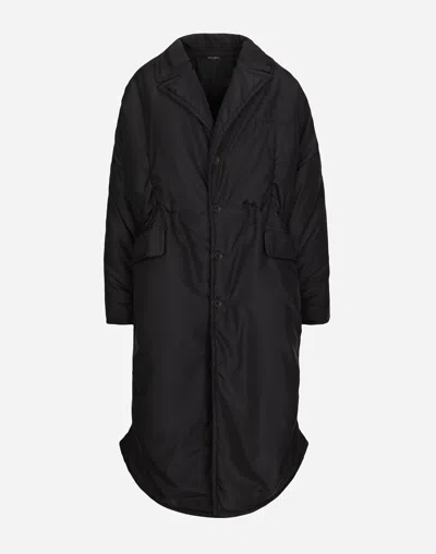 Dolce & Gabbana Single-breasted Padded Silk Habotai Coat In ブラック