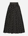Dolce & Gabbana Pleated Printed Polka-dot Cotton-poplin Midi Skirt In プリ