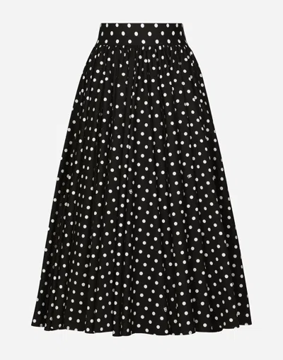 DOLCE & GABBANA COTTON CALF-LENGTH CIRCLE SKIRT WITH POLKA-DOT PRINT