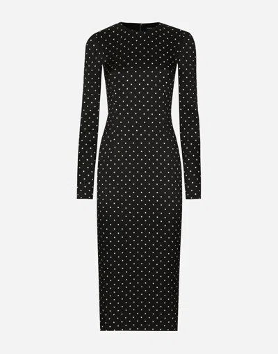 DOLCE & GABBANA CHARMEUSE CALF-LENGTH SHEATH DRESS WITH POLKA-DOT PRINT