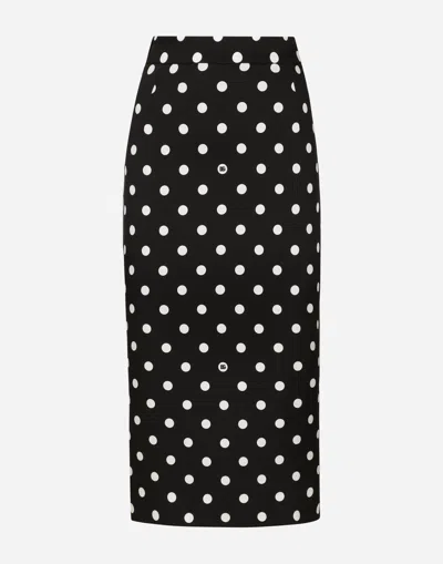 DOLCE & GABBANA CHARMEUSE CALF-LENGTH PENCIL SKIRT WITH POLKA-DOT PRINT