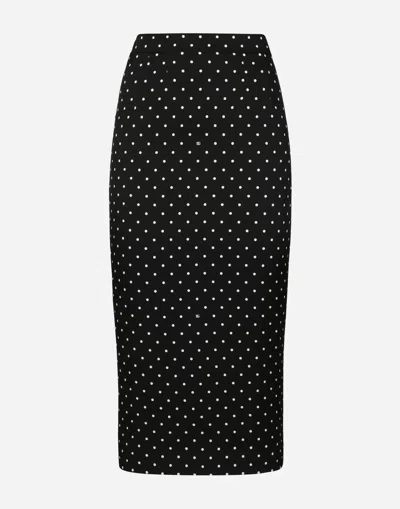 DOLCE & GABBANA CHARMEUSE CALF-LENGTH PENCIL SKIRT WITH POLKA-DOT PRINT