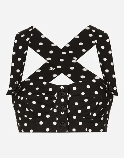 DOLCE & GABBANA COTTON CORSET TOP WITH POLKA-DOT PRINT