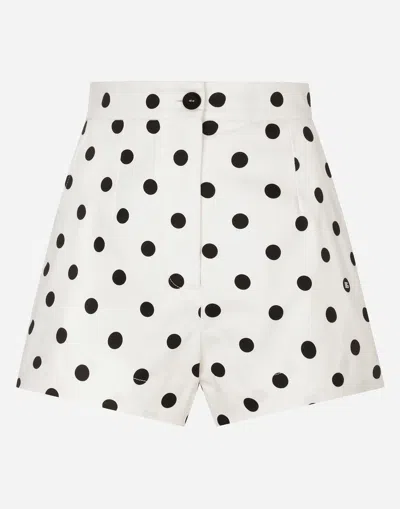 DOLCE & GABBANA HIGH-WAISTED COTTON SHORTS WITH POLKA-DOT PRINT