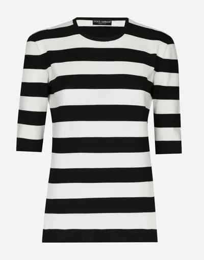DOLCE & GABBANA WOOL SWEATER IN INLAID STRIPES