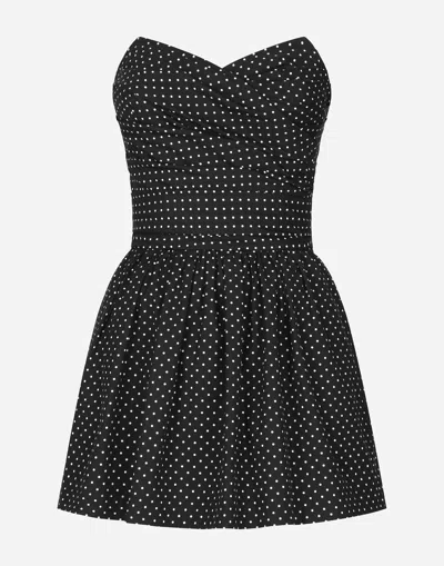 DOLCE & GABBANA COTTON BUSTIER MINIDRESS WITH POLKA-DOT PRINT