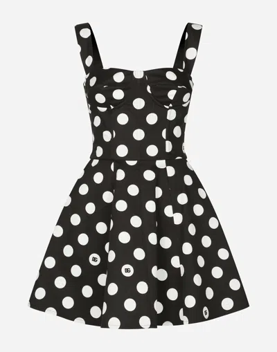 DOLCE & GABBANA COTTON DRILL CORSET MINIDRESS WITH POLKA-DOT PRINT