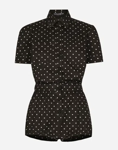 DOLCE & GABBANA COTTON PLAYSUIT WITH POLKA-DOT PRINT