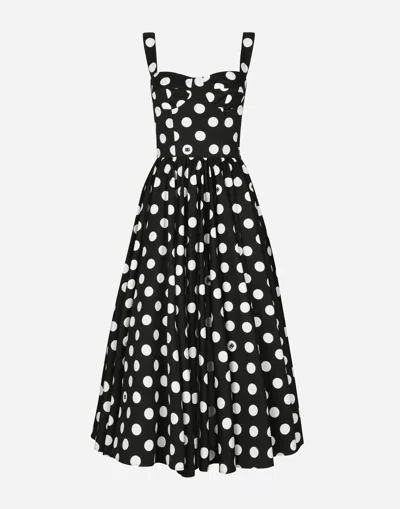 DOLCE & GABBANA COTTON CALF-LENGTH CORSET DRESS WITH POLKA-DOT PRINT