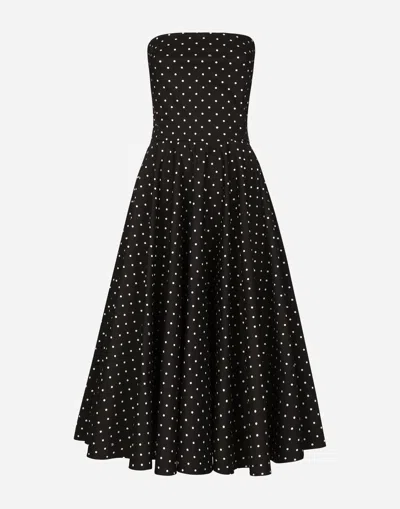 Dolce & Gabbana Strapless Polka-dot Midi Dress In Black