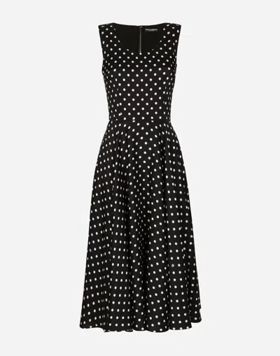 Dolce & Gabbana Silk Charmeuse Calf-length Circle-skirt Dress With Polka-dot Print In プリ