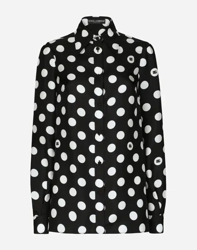 DOLCE & GABBANA SILK TWILL SHIRT WITH POLKA-DOT PRINT