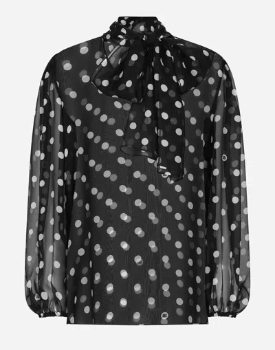 DOLCE & GABBANA CHIFFON PUSSY-BOW BLOUSE WITH POLKA-DOT PRINT