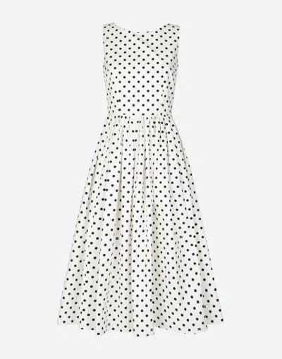 DOLCE & GABBANA COTTON CALF-LENGTH CIRCLE DRESS WITH POLKA-DOT PRINT
