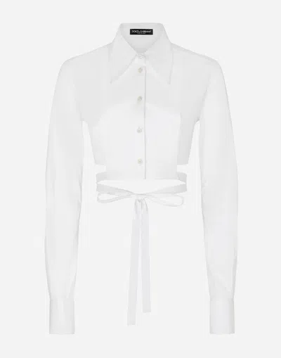 DOLCE & GABBANA CROPPED COTTON SHIRT WITH CRISS-CROSSING LACES