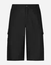 Dolce & Gabbana Black Bermuda Shorts With Pockets In Linen Man In ブラック