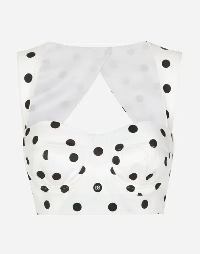 DOLCE & GABBANA COTTON CORSET TOP WITH POLKA-DOT PRINT