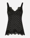 DOLCE & GABBANA SILK LINGERIE-STYLE TOP WITH POLKA-DOT PRINT AND LACE DETAILING