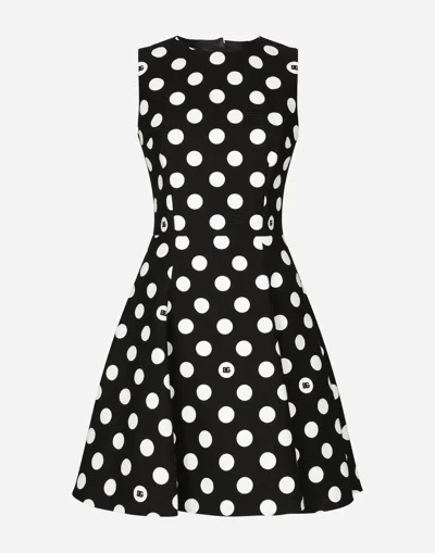 DOLCE & GABBANA SHORT COTTON RUSH-STITCH BROCADE DRESS WITH POLKA-DOT PRINT