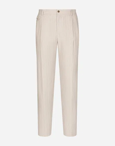 Dolce & Gabbana Pinstripe Linen Pants In マルチカラー