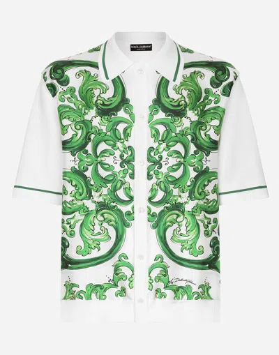 DOLCE & GABBANA OVERSIZE SILK AND YARN SHIRT WITH MAJOLICA PRINT