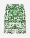 Dolce & Gabbana Crochet Lace Jogging Shorts With Majolica Print In Green