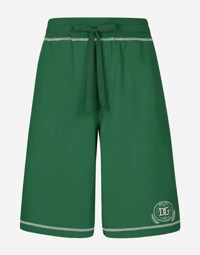 Dolce & Gabbana Jogging Shorts With Embroidered Logo In グリーン