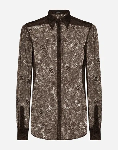 Dolce & Gabbana Chantilly Lace Martini-fit Shirt In ブラウン