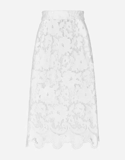 Dolce & Gabbana Cotton Midi Skirt With Floral Openwork Detailing In ホワイト