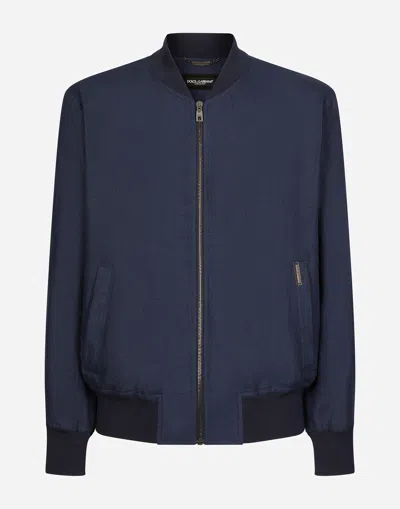 Dolce & Gabbana Unlined Linen Bomber Jacket In Blue