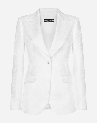 Dolce & Gabbana Single-breasted Brocade Turlington Blazer In White