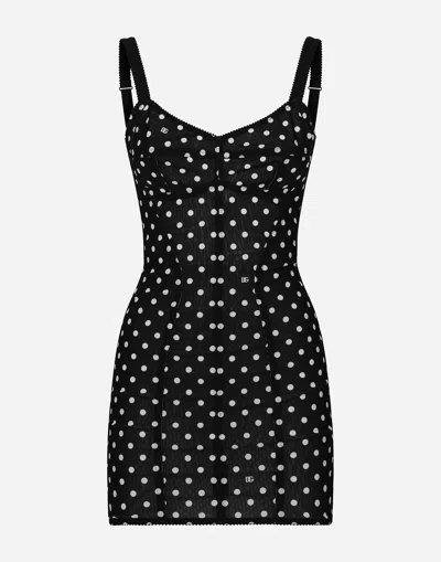 Dolce & Gabbana Polka-dot Corset Minidress In Black