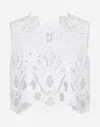 Dolce & Gabbana Cutout Embroidered Cotton Popeline Crop Blouse In ホワイト