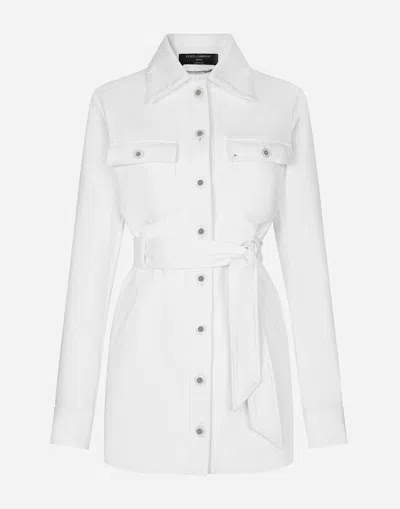 Dolce & Gabbana Long Denim Jacket With Belt In マルチカラー